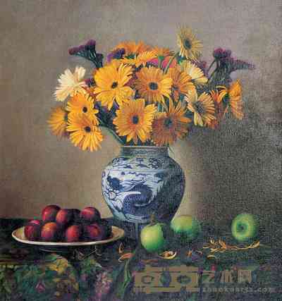 苏文硕 瓷瓶菊花 80×72cm